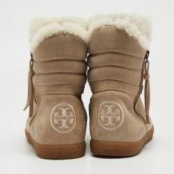 Tory Burch Grey Suede and Fur Ankle Boots Size 38.5