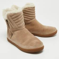 Tory Burch Grey Suede and Fur Ankle Boots Size 38.5