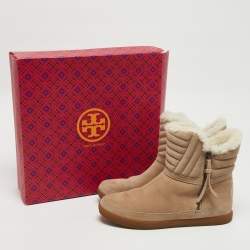 Tory Burch Grey Suede and Fur Ankle Boots Size 38.5