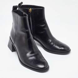 Tory Burch Black Leather Block Heel Ankle Boots Size 39.5