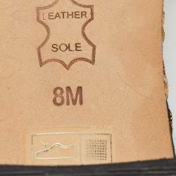 Pre Owned Tory Burch Brown/Black Embroidered Fabric Tatiana Pearl Sandals Size 38.5