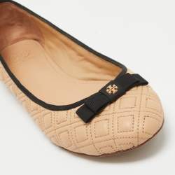 Tory Burch Beige Quilted Leather Marion Ballet Flats Size 39.5