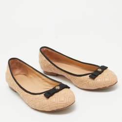 Tory Burch Beige Quilted Leather Marion Ballet Flats Size 39.5