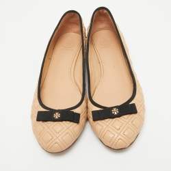 Tory Burch Beige Quilted Leather Marion Ballet Flats Size 39.5