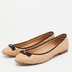 Tory Burch Beige Quilted Leather Marion Ballet Flats Size 39.5