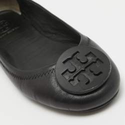 Pre Owned Tory Burch Black Leather Minnie Travel Ballet Flats Size 36