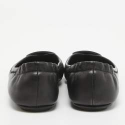 Pre Owned Tory Burch Black Leather Minnie Travel Ballet Flats Size 36