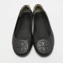 Pre Owned Tory Burch Black Leather Minnie Travel Ballet Flats Size 36