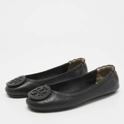 Pre Owned Tory Burch Black Leather Minnie Travel Ballet Flats Size 36