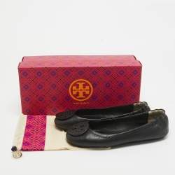 Pre Owned Tory Burch Black Leather Minnie Travel Ballet Flats Size 36