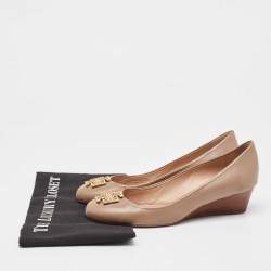 Pre Owned Tory Burch Beige Leather Melinda Wedge Pumps Size 37.5