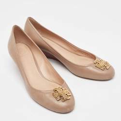 Pre Owned Tory Burch Beige Leather Melinda Wedge Pumps Size 37.5