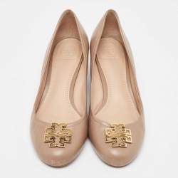 Pre Owned Tory Burch Beige Leather Melinda Wedge Pumps Size 37.5