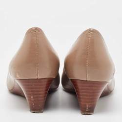 Pre Owned Tory Burch Beige Leather Melinda Wedge Pumps Size 37.5