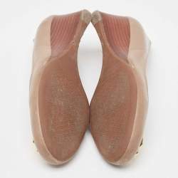 Pre Owned Tory Burch Beige Leather Melinda Wedge Pumps Size 37.5