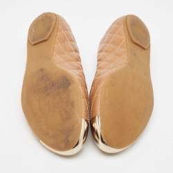 Pre Owned Tory Burch Beige Quilted Leather Metal Cap Toe Ballet Flats Size 37.5
