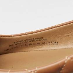 Pre Owned Tory Burch Beige Quilted Leather Metal Cap Toe Ballet Flats Size 37.5