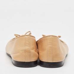 Pre Owned Tory Burch Beige/Black Leather Bow Ballet Flats Size 39