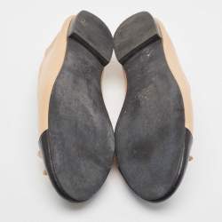 Pre Owned Tory Burch Beige/Black Leather Bow Ballet Flats Size 39