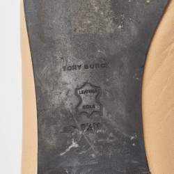 Pre Owned Tory Burch Beige/Black Leather Bow Ballet Flats Size 39