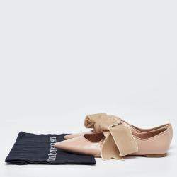 Tory Burch Pink/Beige Leather and Velvet Clara Pointed Toe Ballet Flats Size 39.5