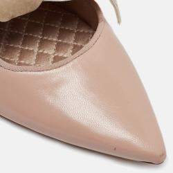Tory Burch Pink/Beige Leather and Velvet Clara Pointed Toe Ballet Flats Size 39.5