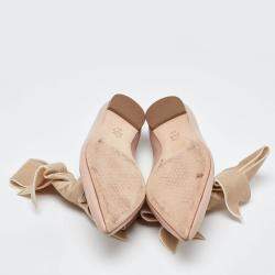 Tory Burch Pink/Beige Leather and Velvet Clara Pointed Toe Ballet Flats Size 39.5