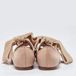 Tory Burch Pink/Beige Leather and Velvet Clara Pointed Toe Ballet Flats Size 39.5