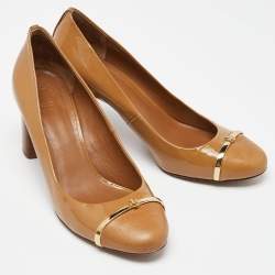 Tory Burch Beige Patent Leather Block Heel Pumps Size 40.5