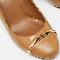 Tory Burch Beige Patent Leather Block Heel Pumps Size 40.5