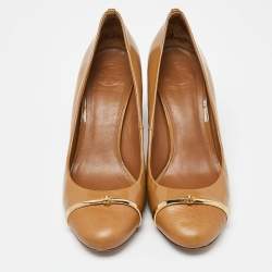 Tory Burch Beige Patent Leather Block Heel Pumps Size 40.5