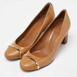 Tory Burch Beige Patent Leather Block Heel Pumps Size 40.5