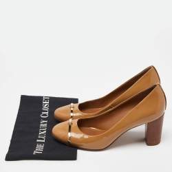 Tory Burch Beige Patent Leather Block Heel Pumps Size 40.5