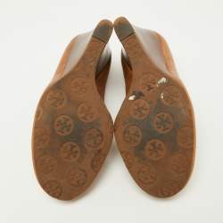 Pre Owned Tory Burch Tan Leather Sally Wedge Pumps Size 36