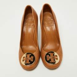 Pre Owned Tory Burch Tan Leather Sally Wedge Pumps Size 36