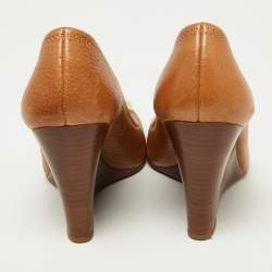 Pre Owned Tory Burch Tan Leather Sally Wedge Pumps Size 36