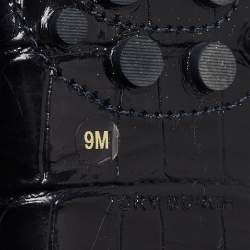 Pre Owned Tory Burch Navy Blue Croc Embossed Patent Leather Ludlow Loafers Size 39.5