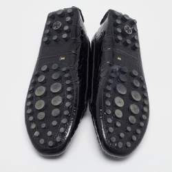 Pre Owned Tory Burch Navy Blue Croc Embossed Patent Leather Ludlow Loafers Size 39.5