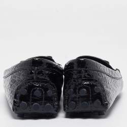 Pre Owned Tory Burch Navy Blue Croc Embossed Patent Leather Ludlow Loafers Size 39.5