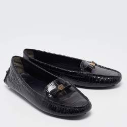 Pre Owned Tory Burch Navy Blue Croc Embossed Patent Leather Ludlow Loafers Size 39.5