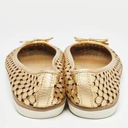 Tory Burch Gold Leather Cut Out Bow Ballet Flats Size 40.5