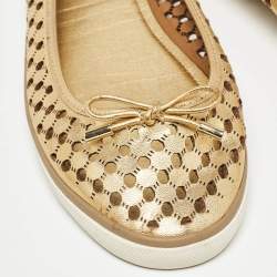 Tory Burch Gold Leather Cut Out Bow Ballet Flats Size 40.5