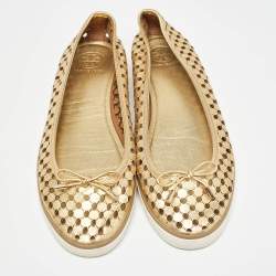 Tory Burch Gold Leather Cut Out Bow Ballet Flats Size 40.5