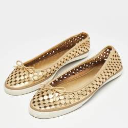 Tory Burch Gold Leather Cut Out Bow Ballet Flats Size 40.5