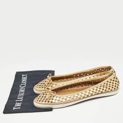 Tory Burch Gold Leather Cut Out Bow Ballet Flats Size 40.5