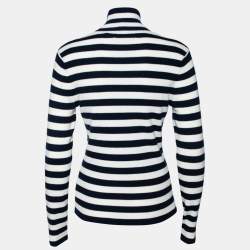 Tory Sport Navy Blue & White Striped Wool Long Sleeve Jumper M 