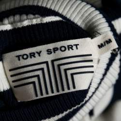 Tory Sport Navy Blue & White Striped Wool Long Sleeve Jumper M 