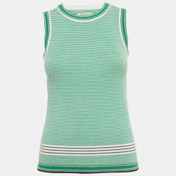 Pre Owned Tory Sport Green Striped Stretch Knit Sleeve Tank Top XS