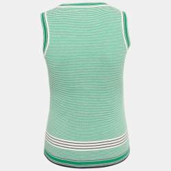 Pre Owned Tory Sport Green Striped Stretch Knit Sleeve Tank Top XS
