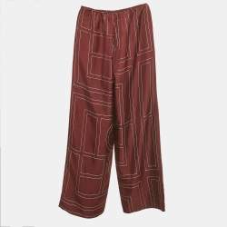 مملوكة مسبقًا Toteme Burgundy Monogram Silk PJ Trousers XS